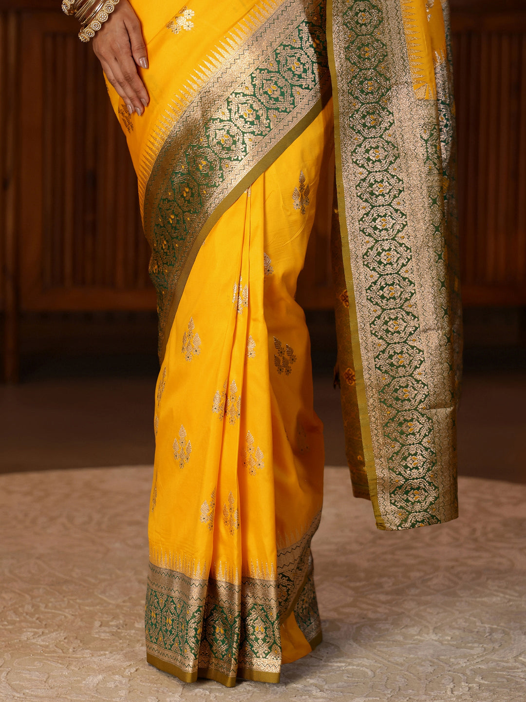  Yellow Banarasi Silk Blend Saree 