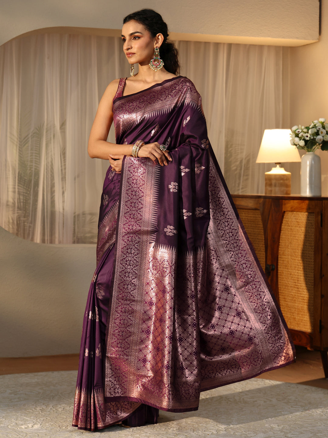 Burgundy Kanjeevaram Silk Blend Saree 