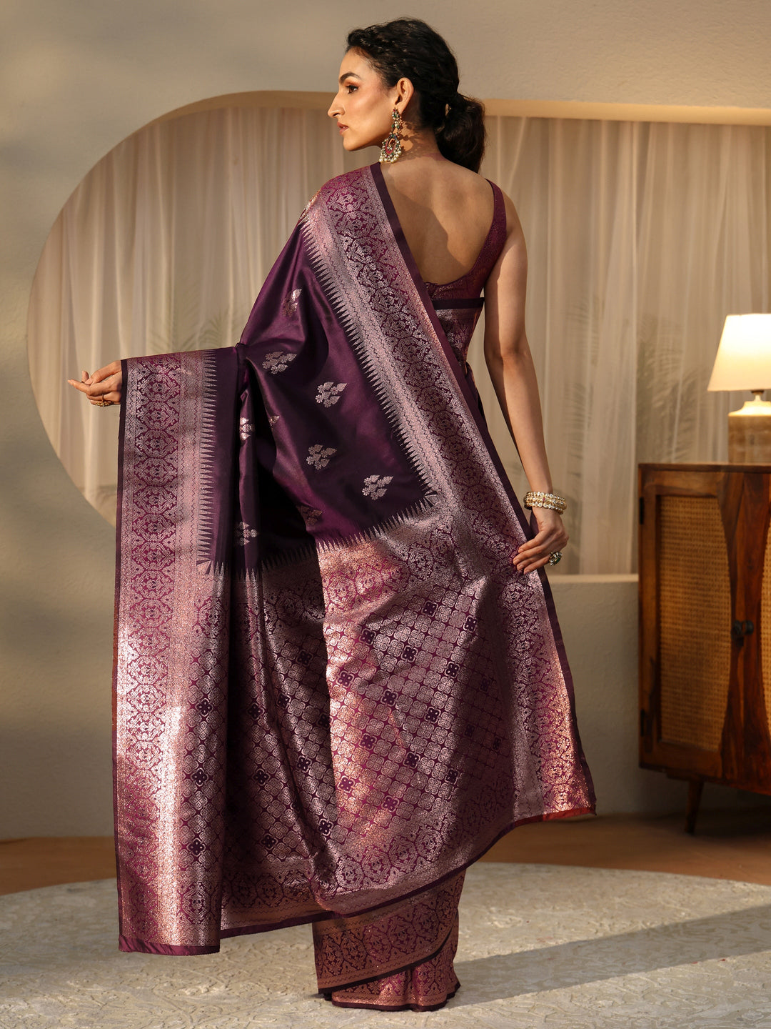  Burgundy Kanjeevaram Silk Blend Saree 