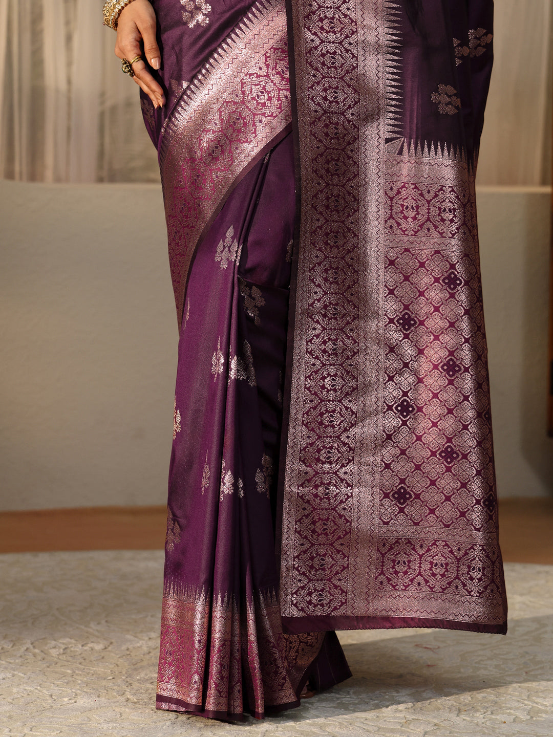  Burgundy Kanjeevaram Silk Blend Saree 