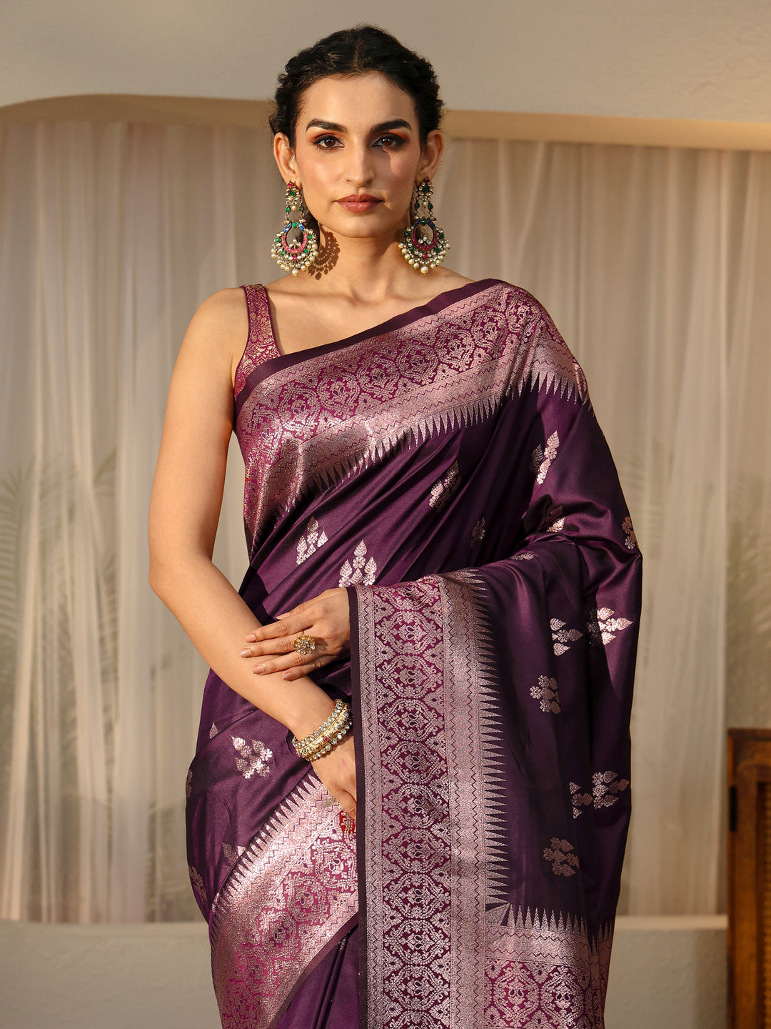  Burgundy Kanjeevaram Silk Blend Saree 