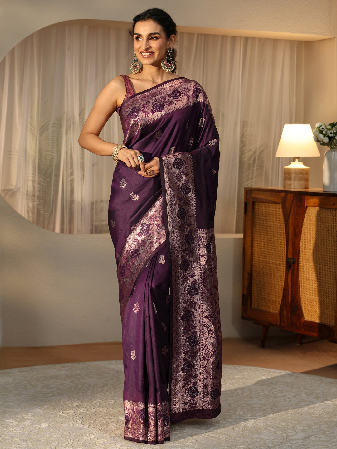  Burgundy Banarasi Silk Blend Saree 