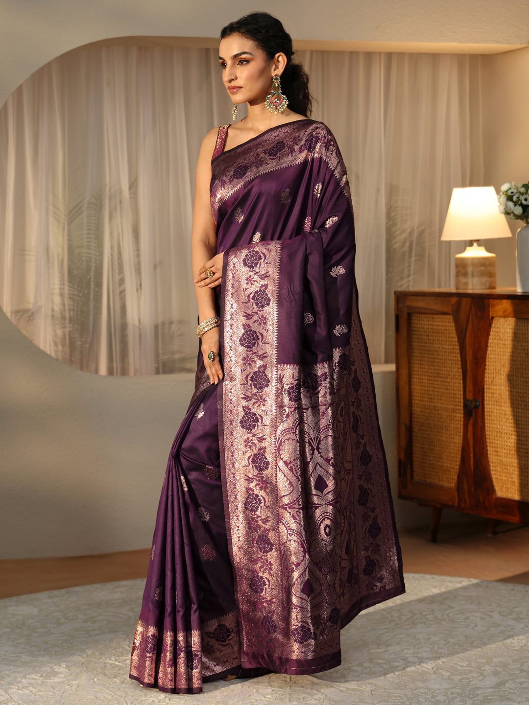  Burgundy Banarasi Silk Blend Saree 