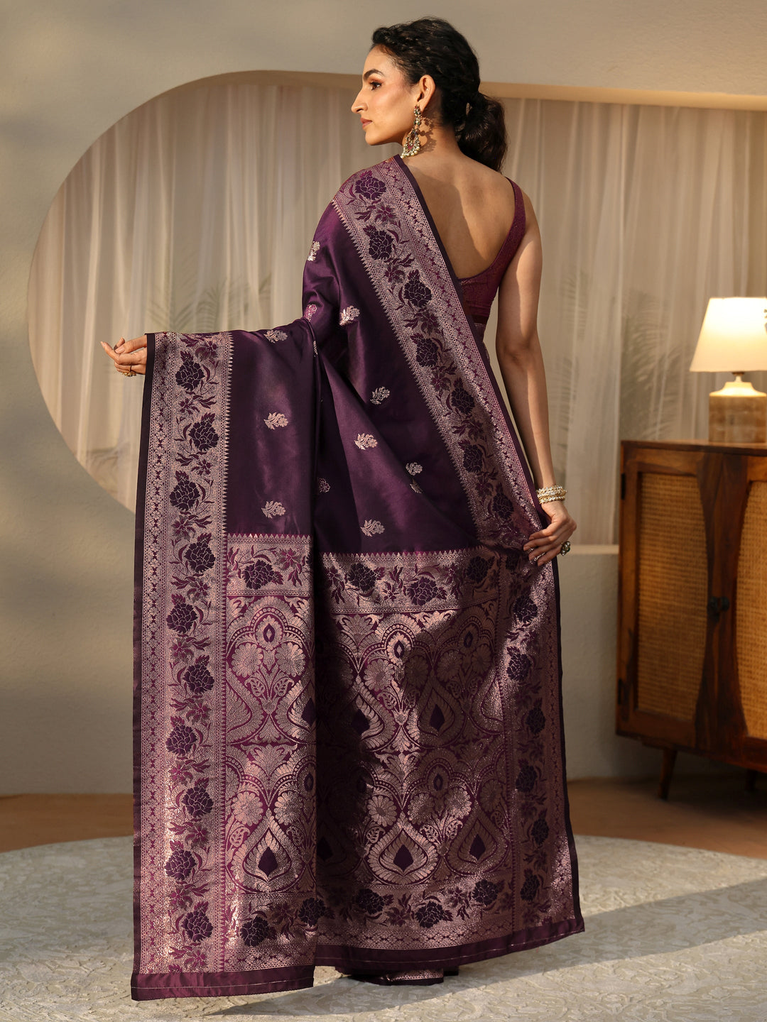  Burgundy Banarasi Silk Blend Saree 