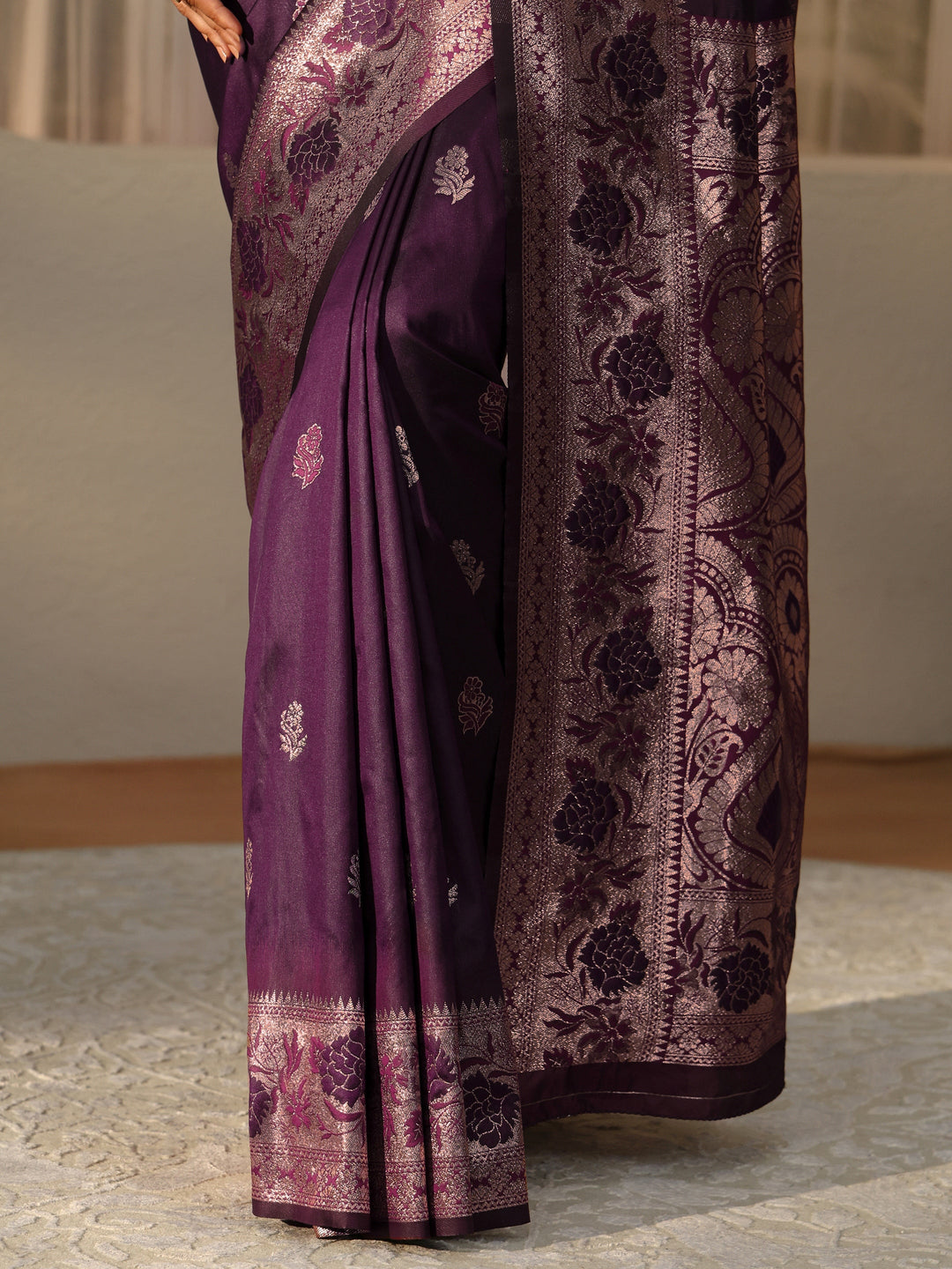  Burgundy Banarasi Silk Blend Saree 