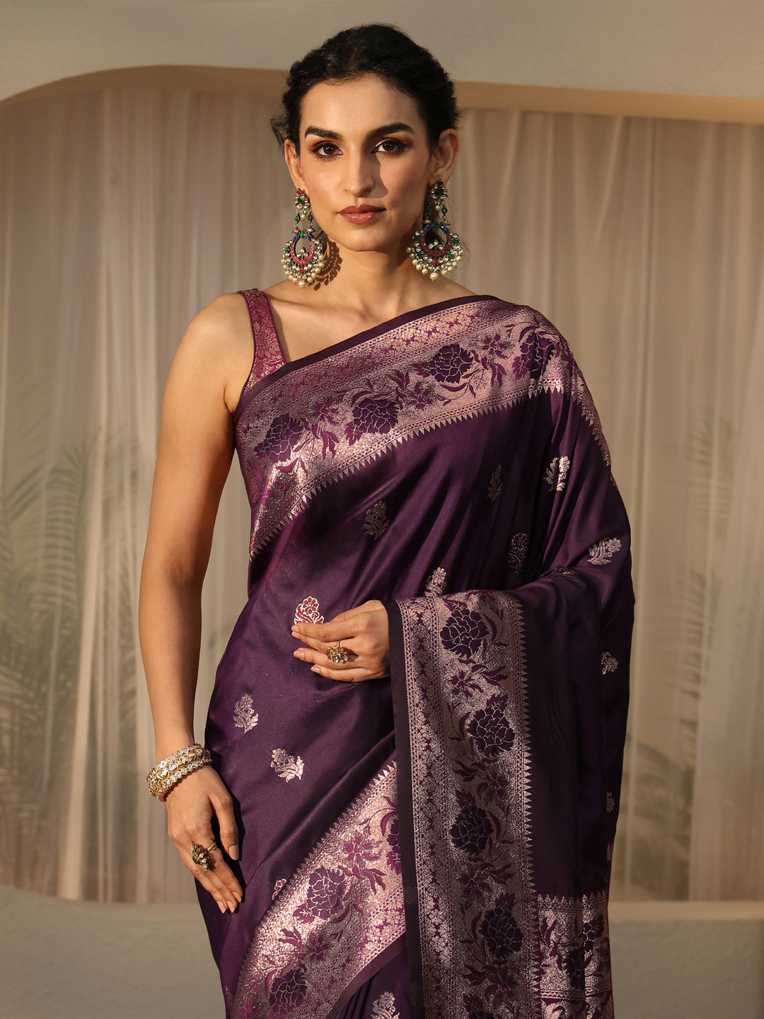  Burgundy Banarasi Silk Blend Saree 