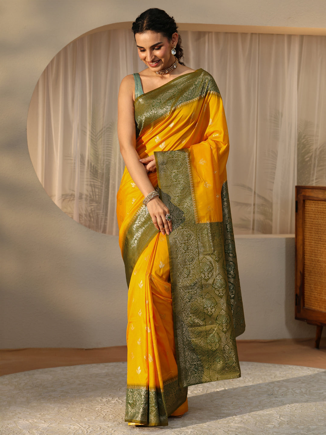  Yellow Banarasi Silk Blend Saree 