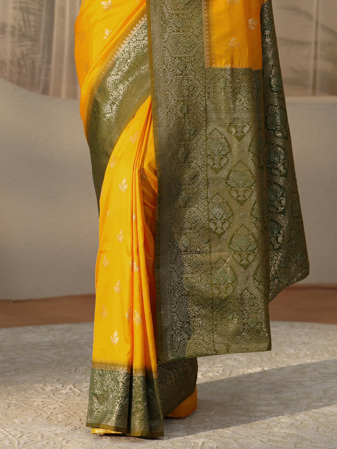  Yellow Banarasi Silk Blend Saree 
