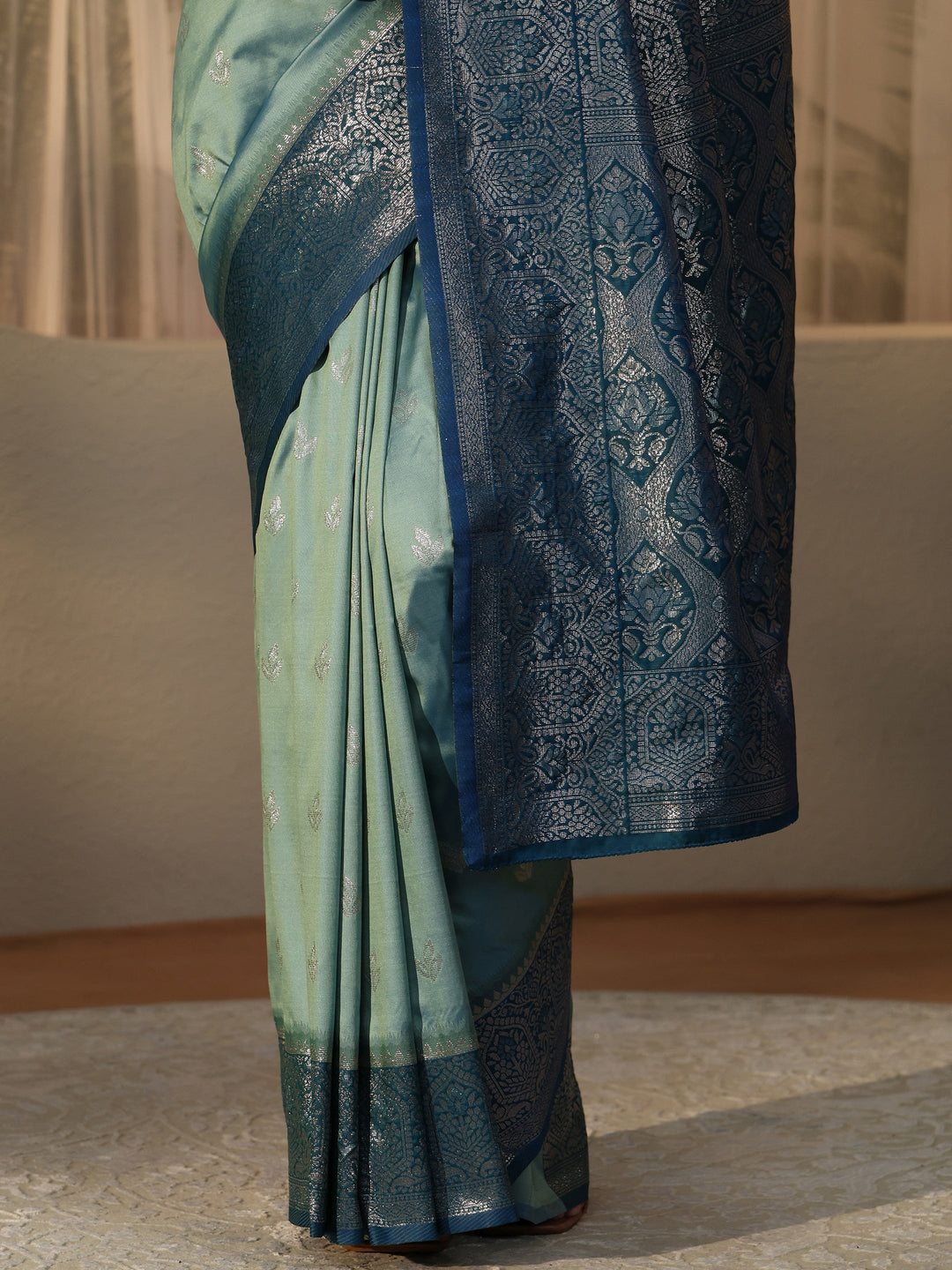  Dusty Blue Banarasi Silk Blend Saree 