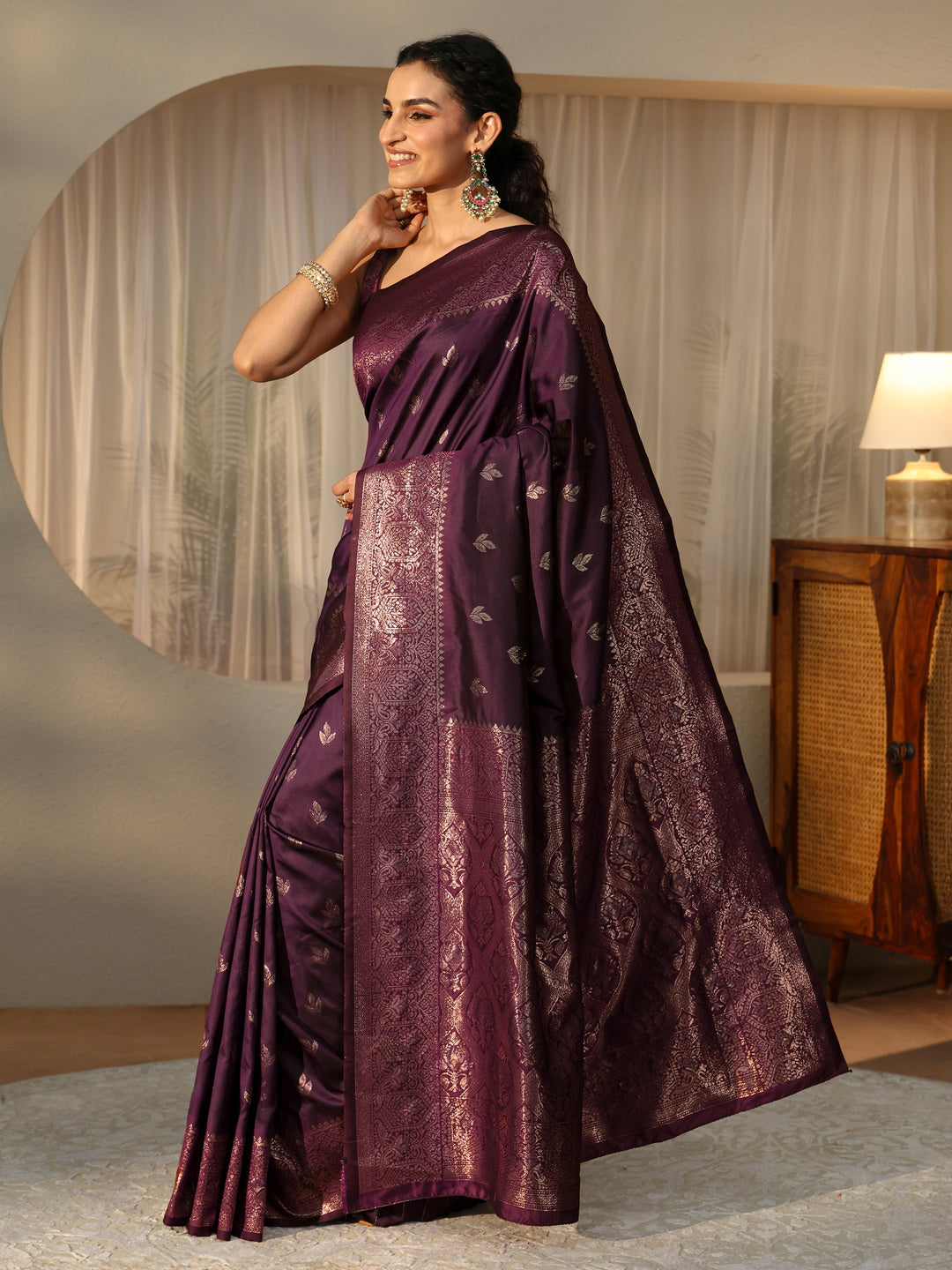  Burgundy Banarasi Silk Blend Saree 