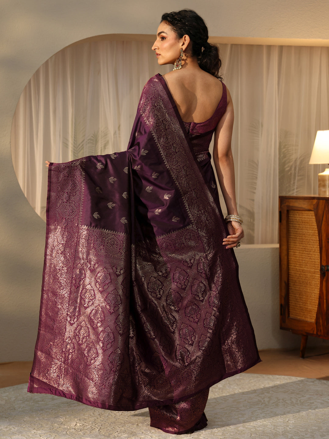  Burgundy Banarasi Silk Blend Saree 