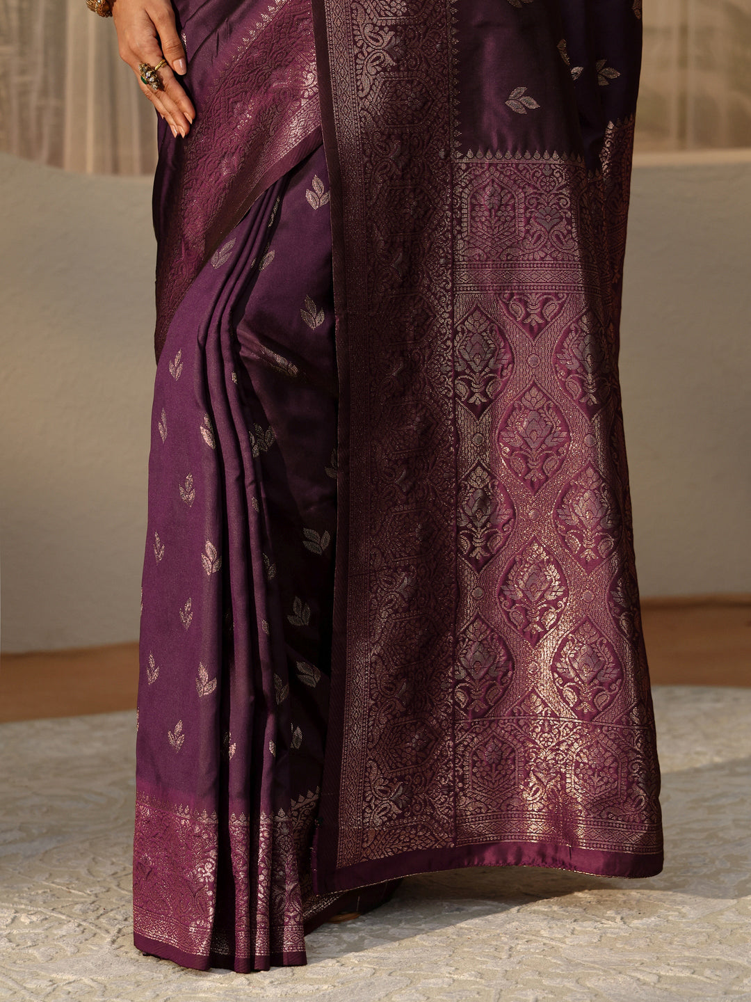 Burgundy Banarasi Silk Blend Saree 