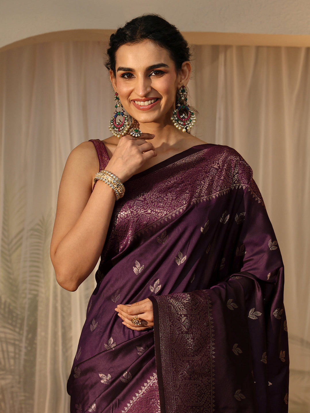  Burgundy Banarasi Silk Blend Saree 