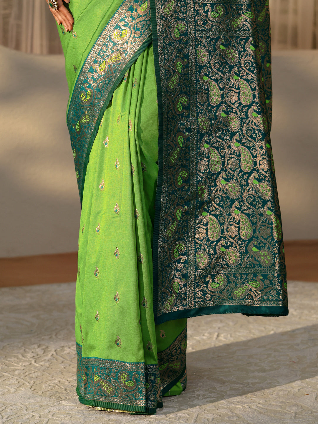  Lime Green Banarasi Silk Blend Saree 