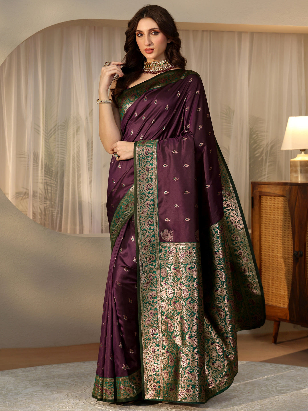  Burgundy Banarasi Silk Blend Saree 