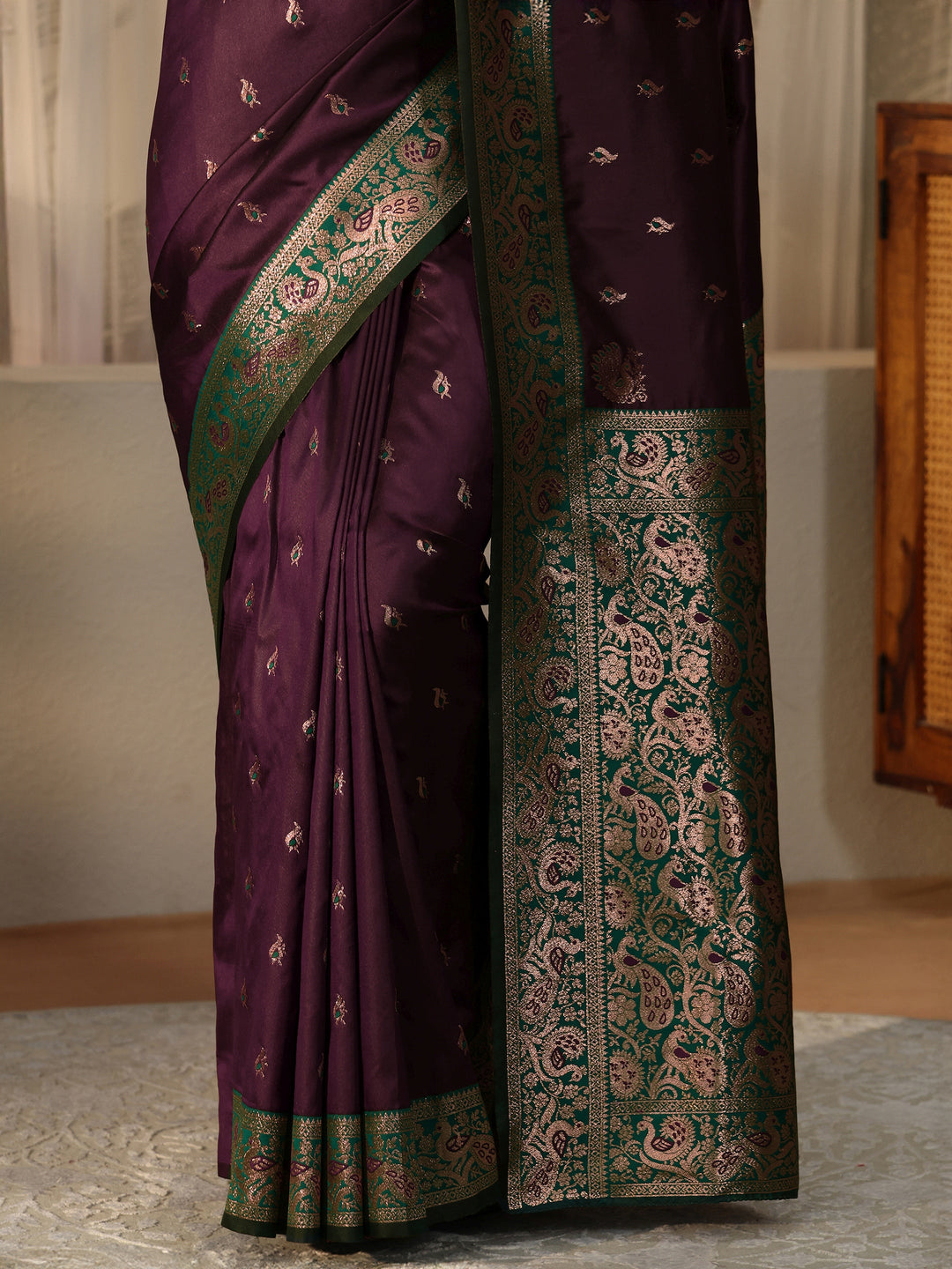  Burgundy Banarasi Silk Blend Saree 