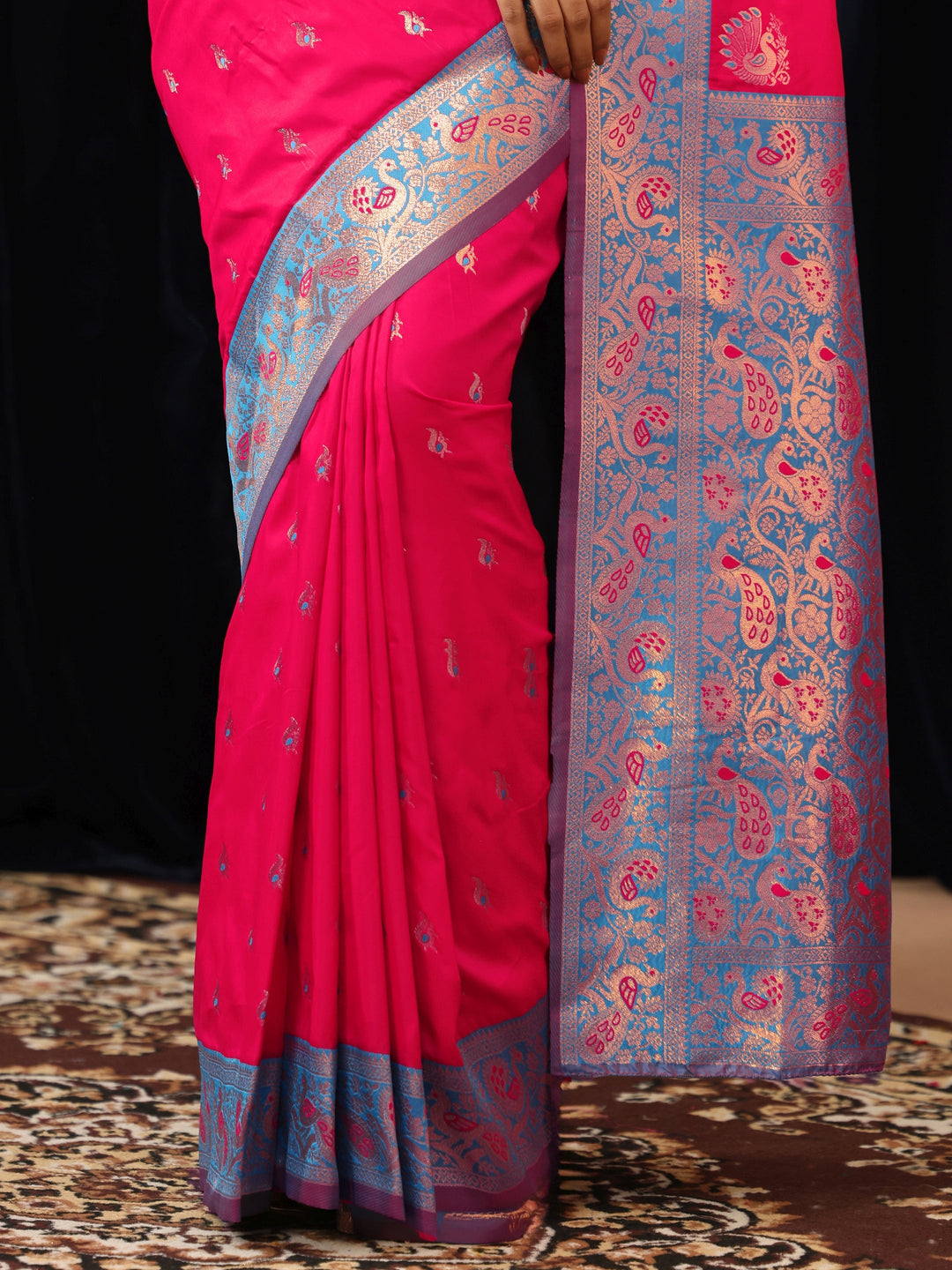  Hot Pink Banarasi Silk Blend Saree 