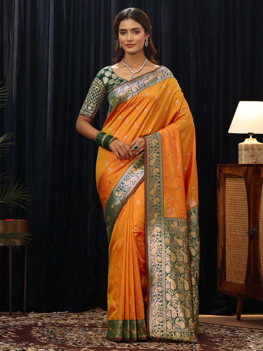  Mustard Banarasi Silk Blend Saree 