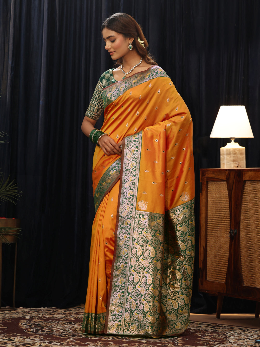  Mustard Banarasi Silk Blend Saree 