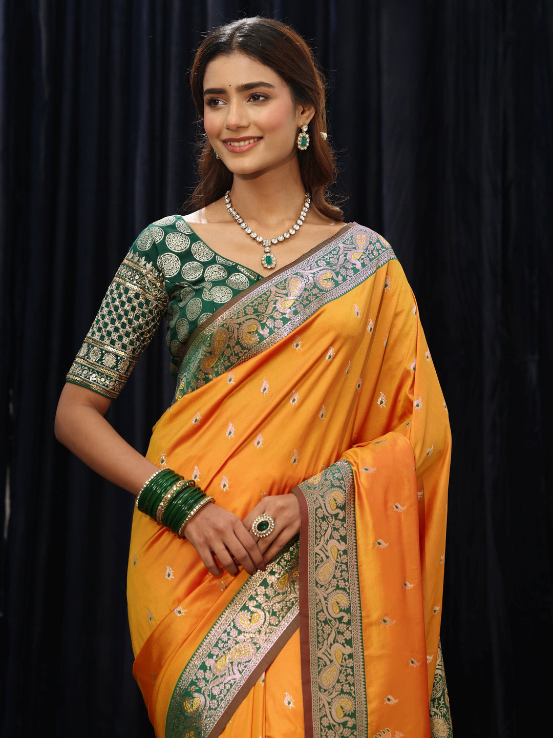  Mustard Banarasi Silk Blend Saree 