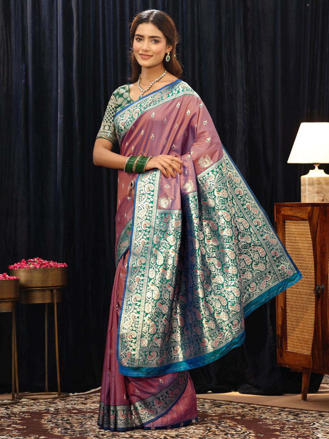  Mauve Banarasi Silk Blend Saree 