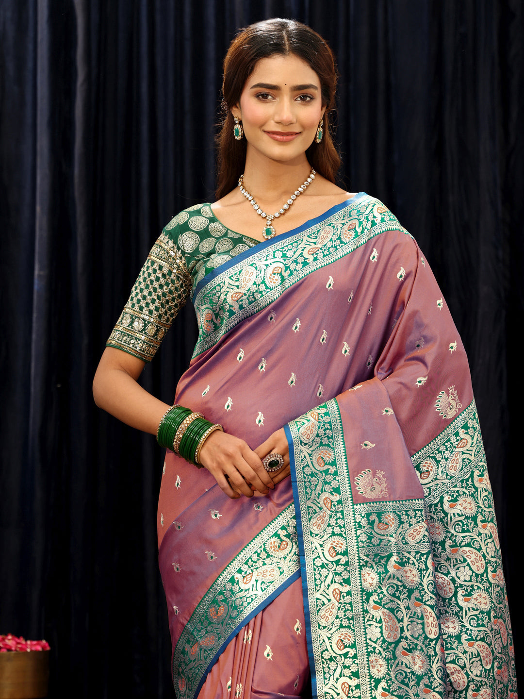  Mauve Banarasi Silk Blend Saree 