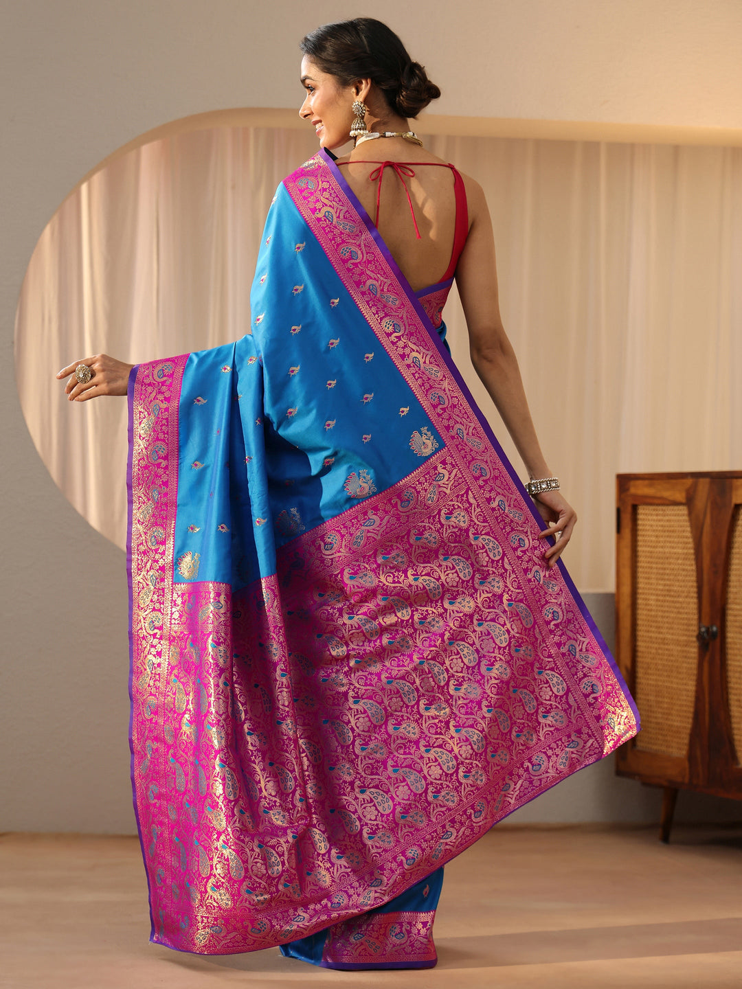  Cerulean Blue Kanjeevaram Silk Blend Saree 