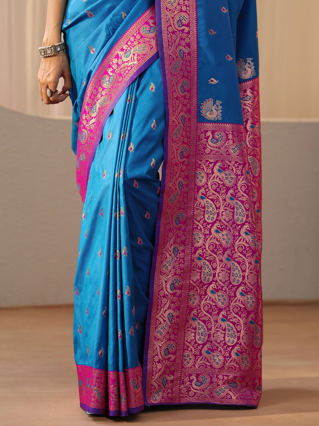  Cerulean Blue Kanjeevaram Silk Blend Saree 
