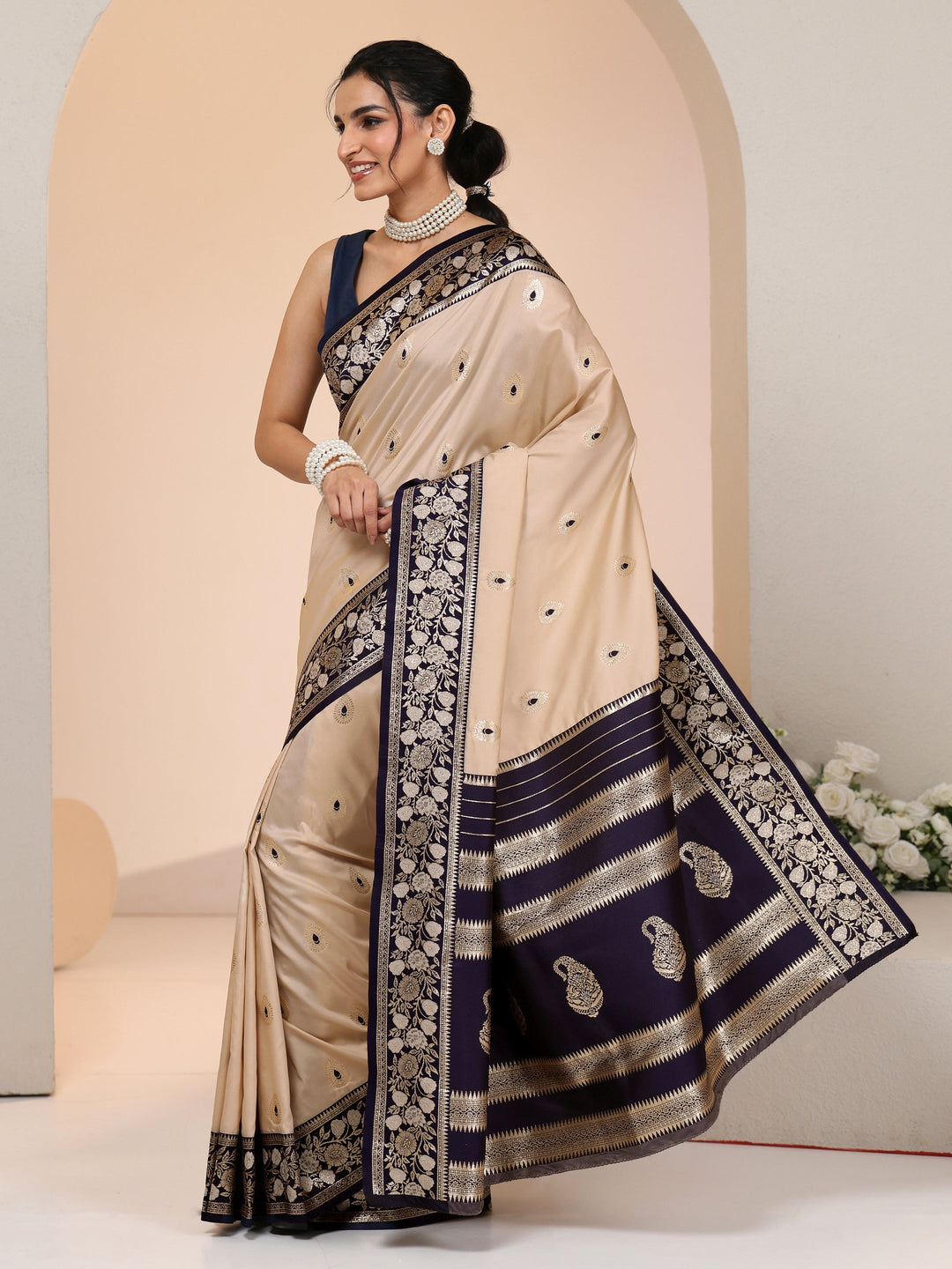  Libas Beige Woven Design Silk Blend Saree 