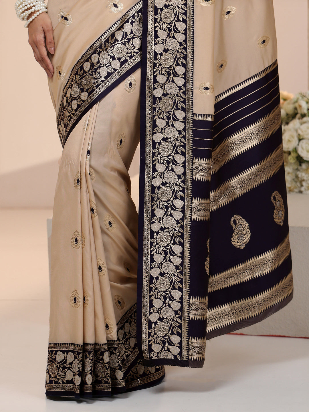  Libas Beige Woven Design Silk Blend Saree 