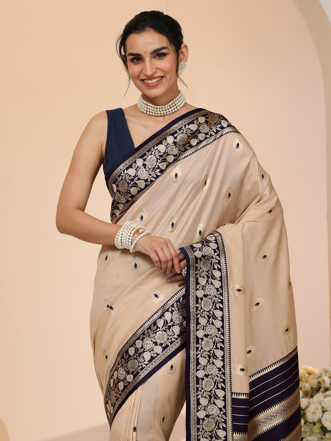  Libas Beige Woven Design Silk Blend Saree 