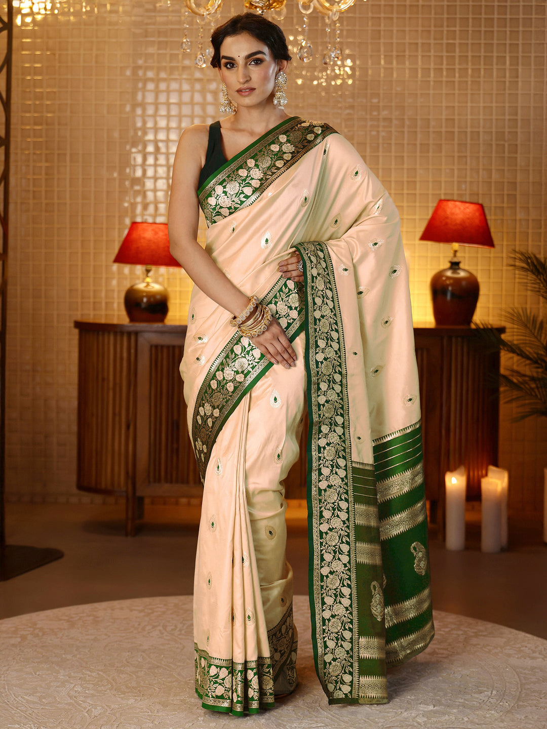  Beige Banarasi Silk Blend Saree 