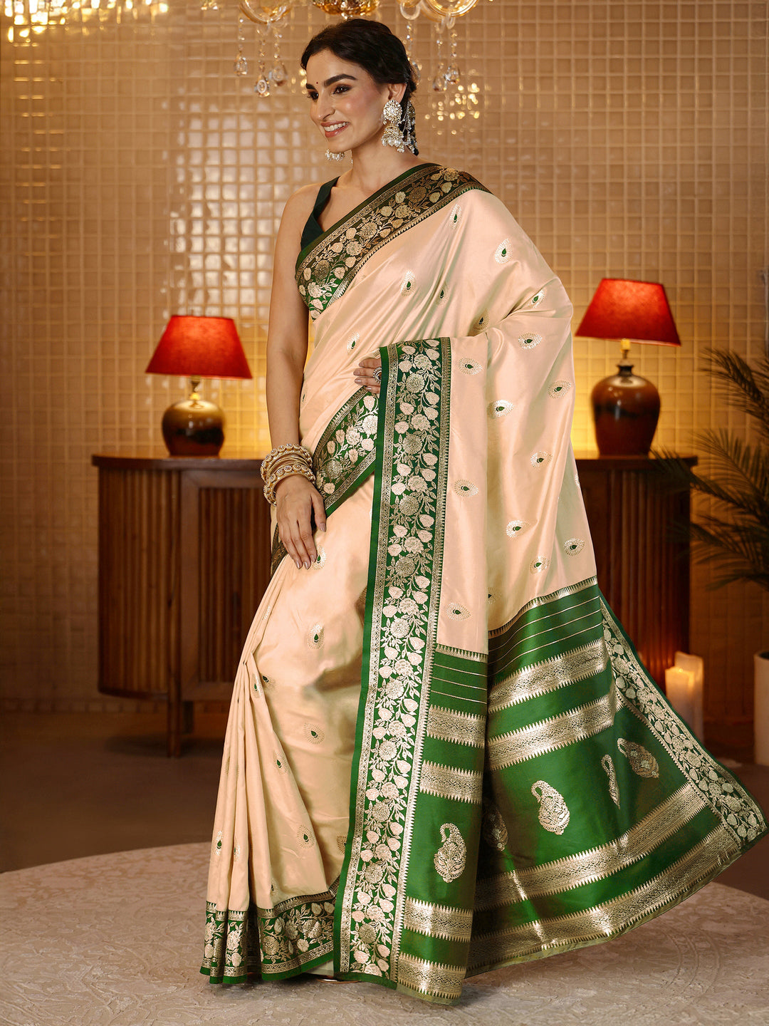  Beige Banarasi Silk Blend Saree 