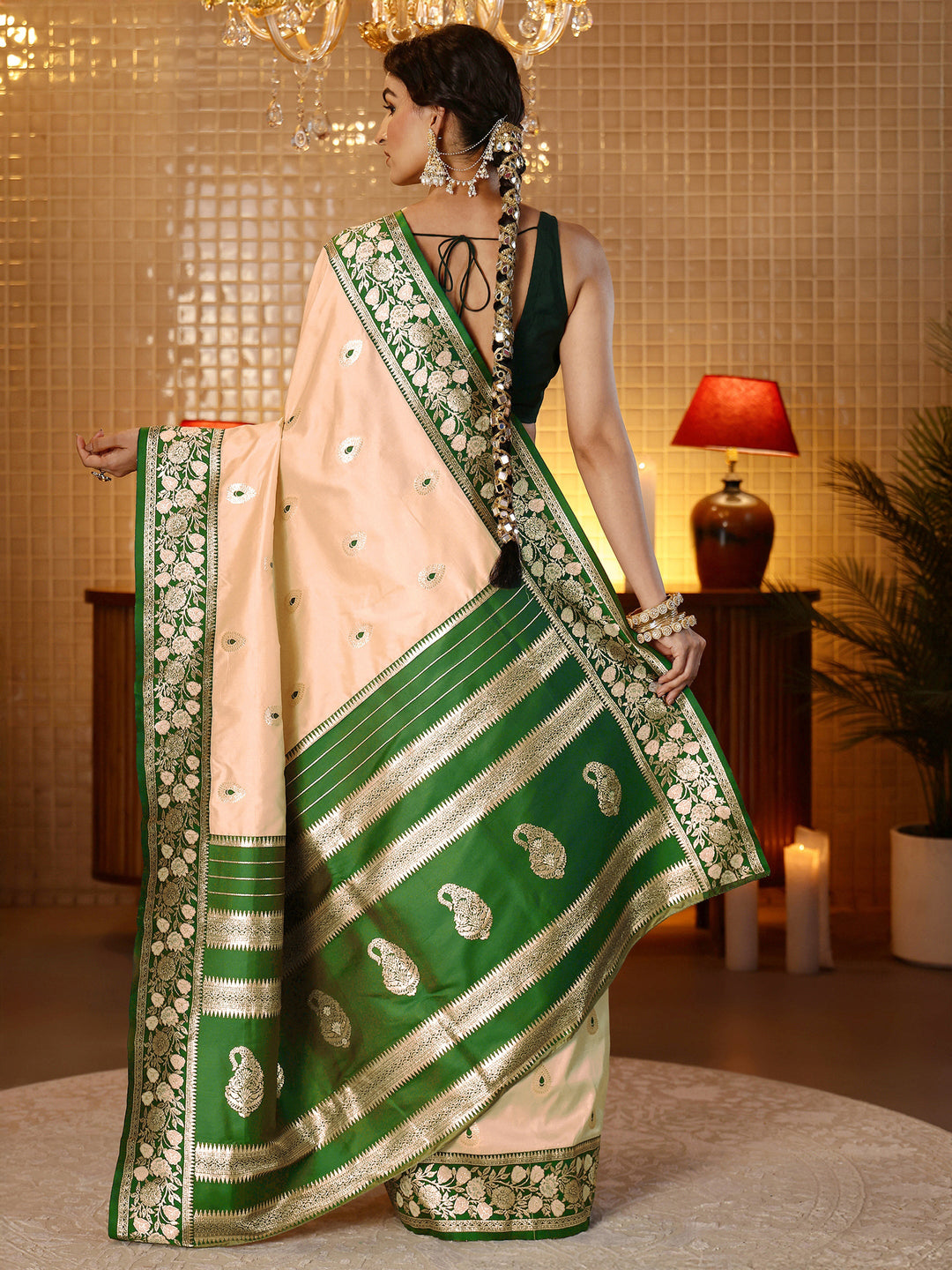  Beige Banarasi Silk Blend Saree 