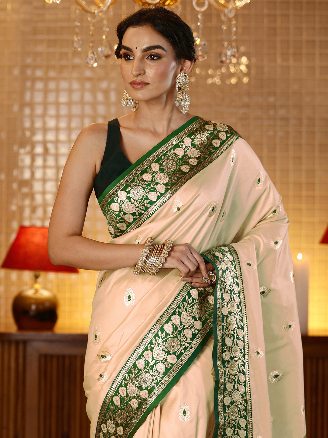  Beige Banarasi Silk Blend Saree 