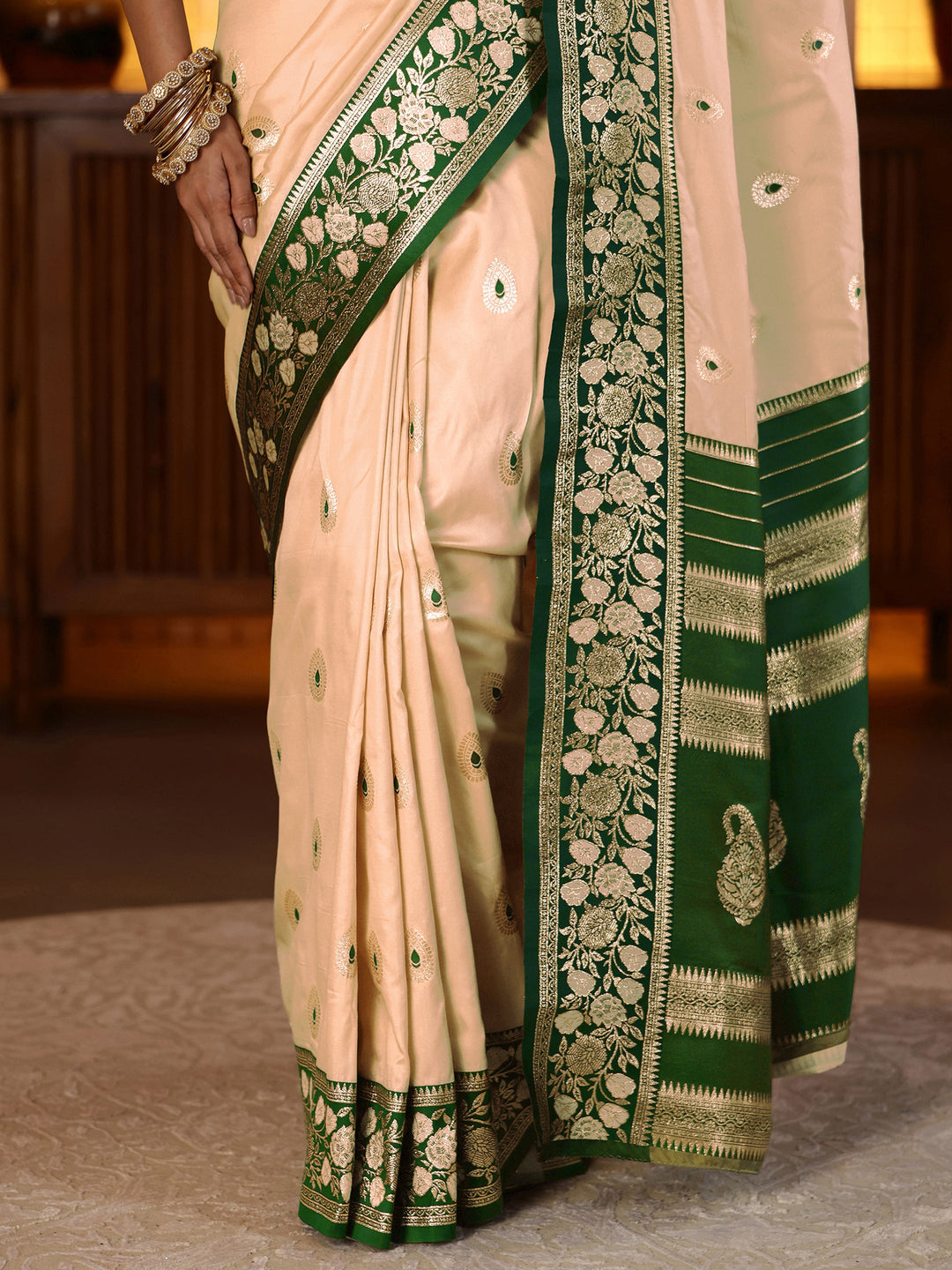  Beige Banarasi Silk Blend Saree 