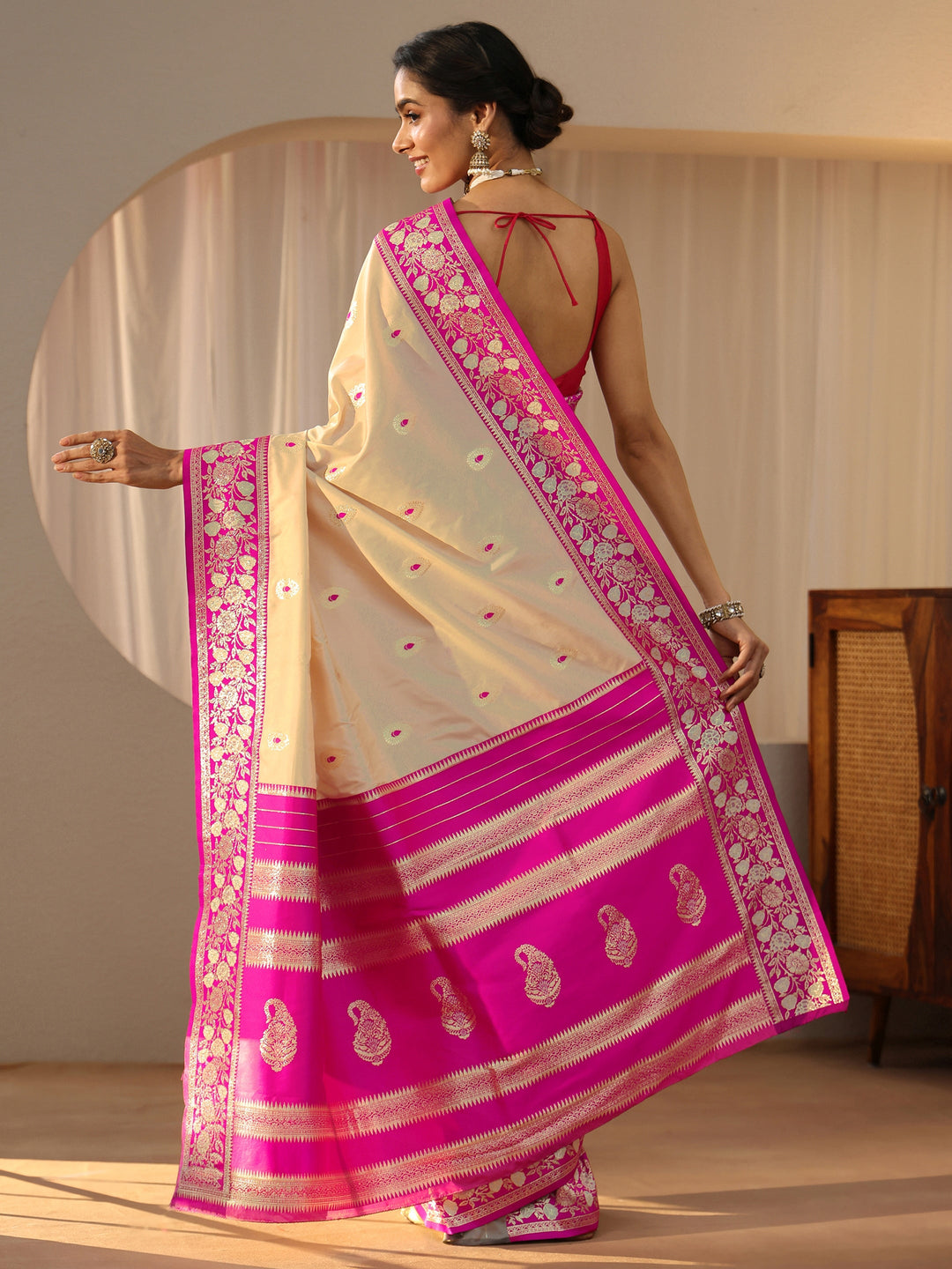  Beige Kanjeevaram Silk Blend Saree 