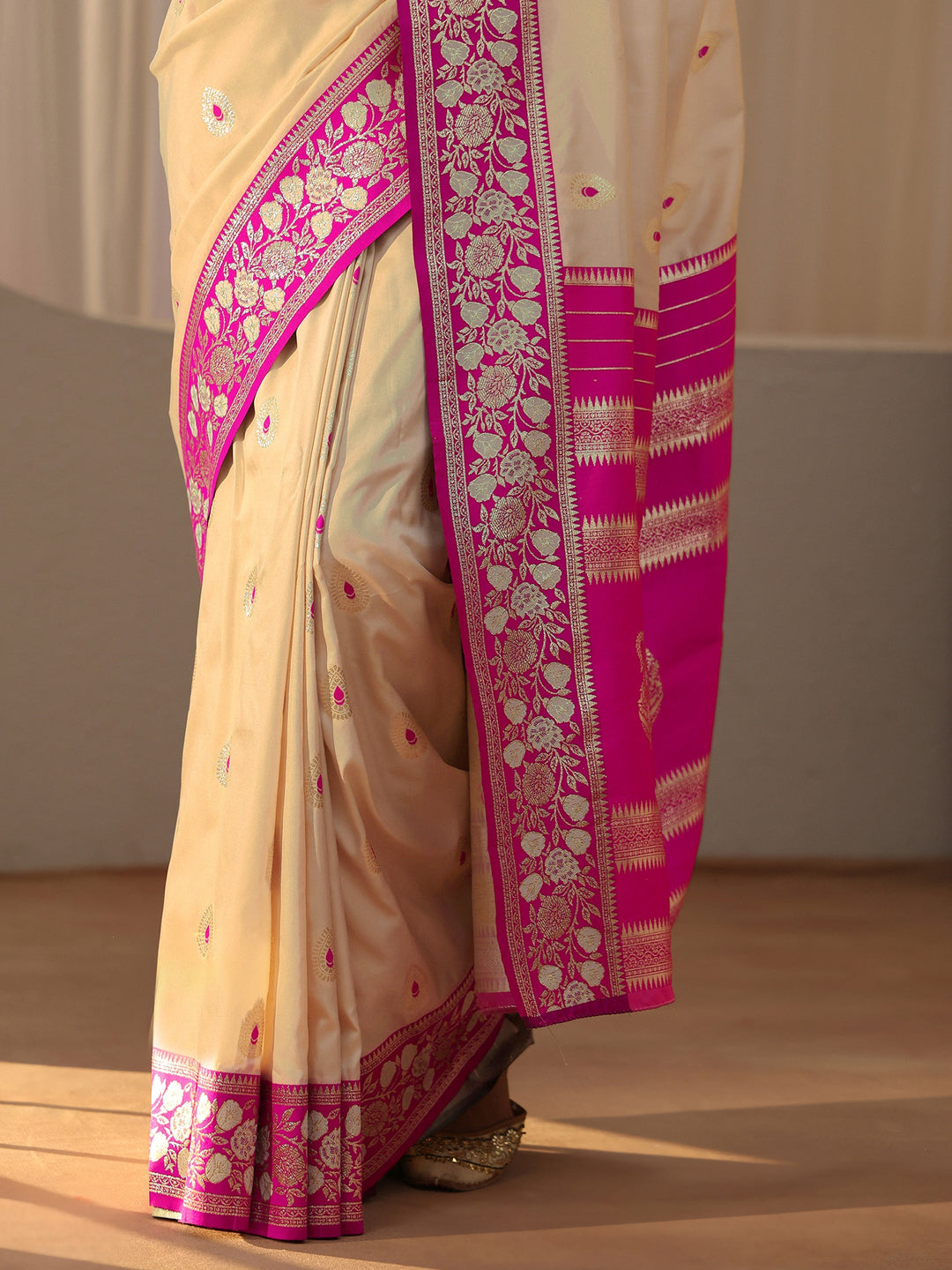  Beige Kanjeevaram Silk Blend Saree 