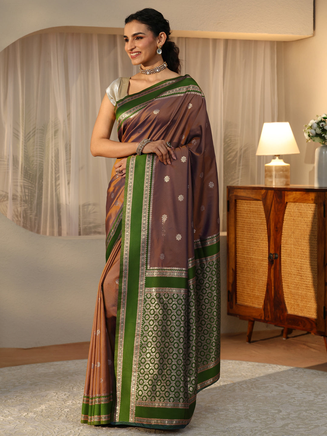  Brown Kanjeevaram Silk Blend Saree 