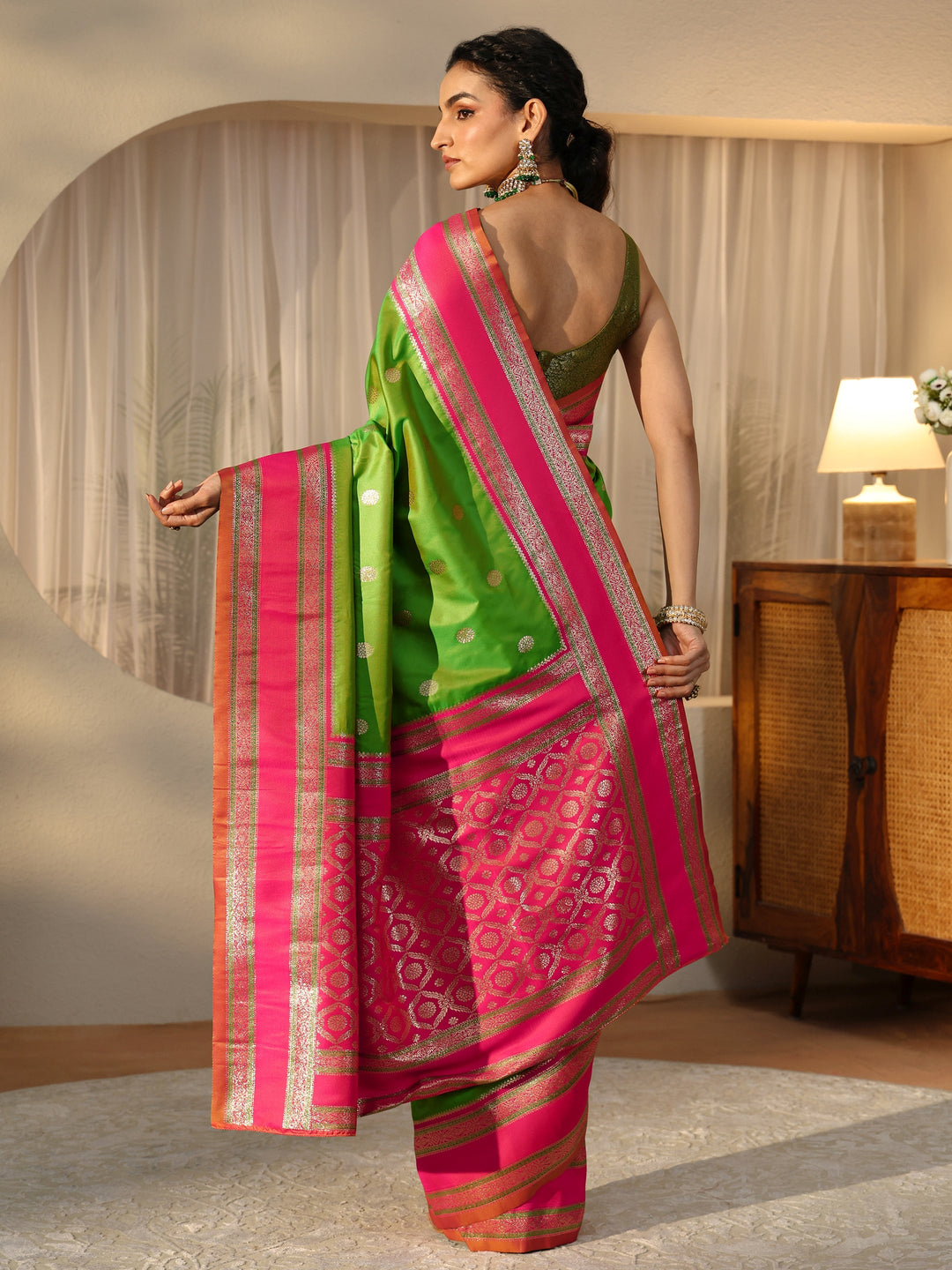  Lime Green Kanjeevaram Silk Blend Saree 