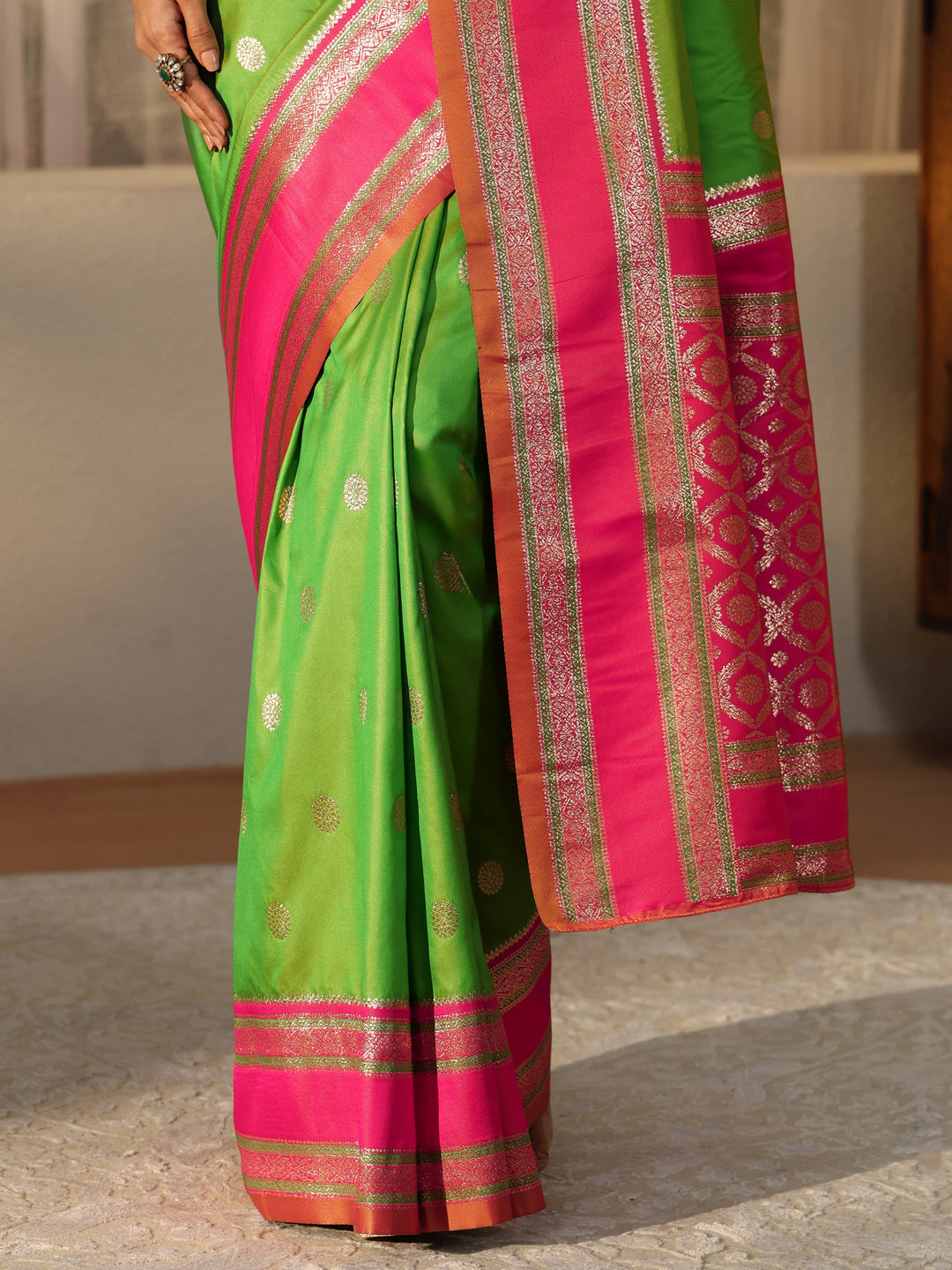  Lime Green Kanjeevaram Silk Blend Saree 