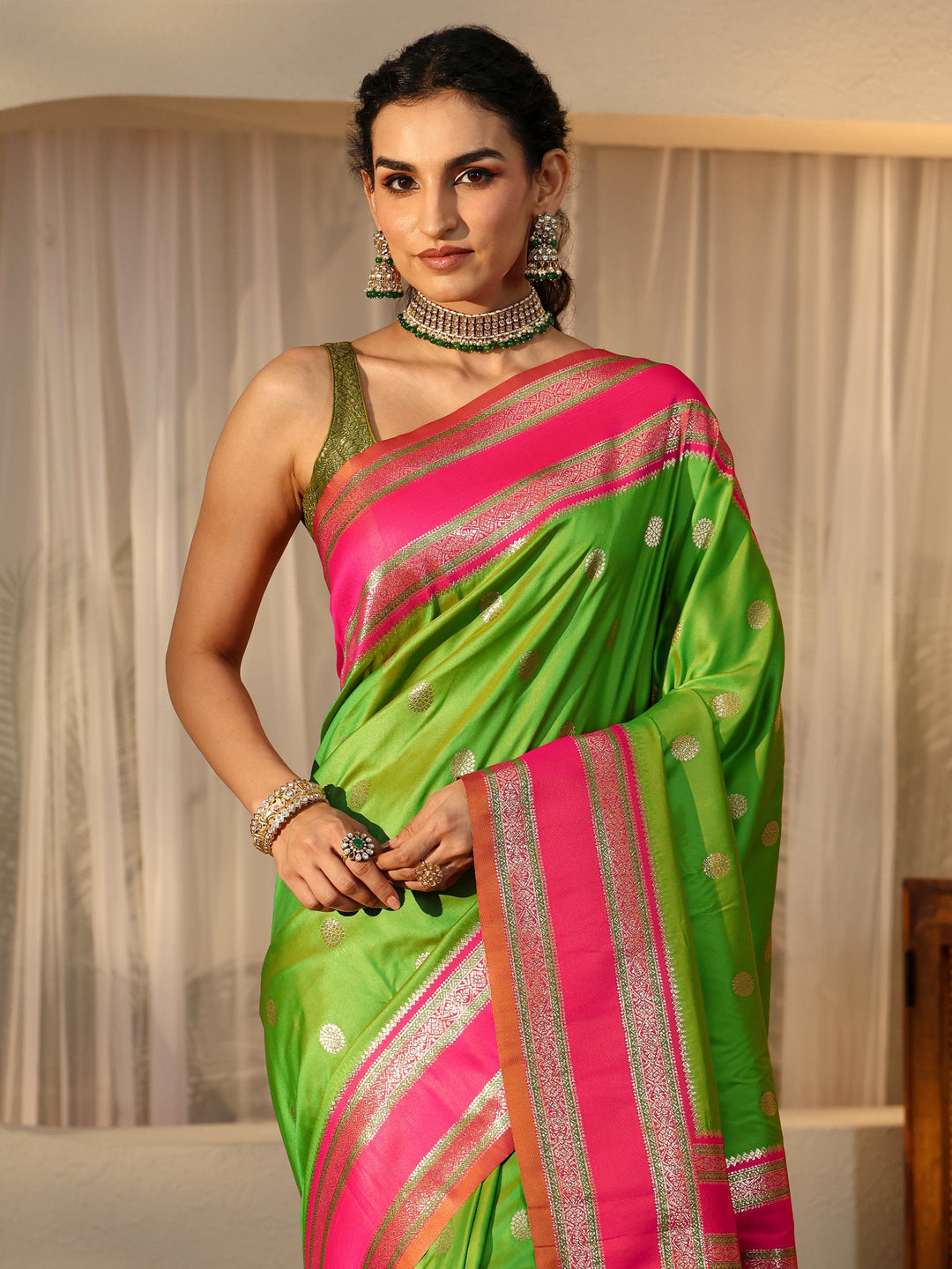  Lime Green Kanjeevaram Silk Blend Saree 