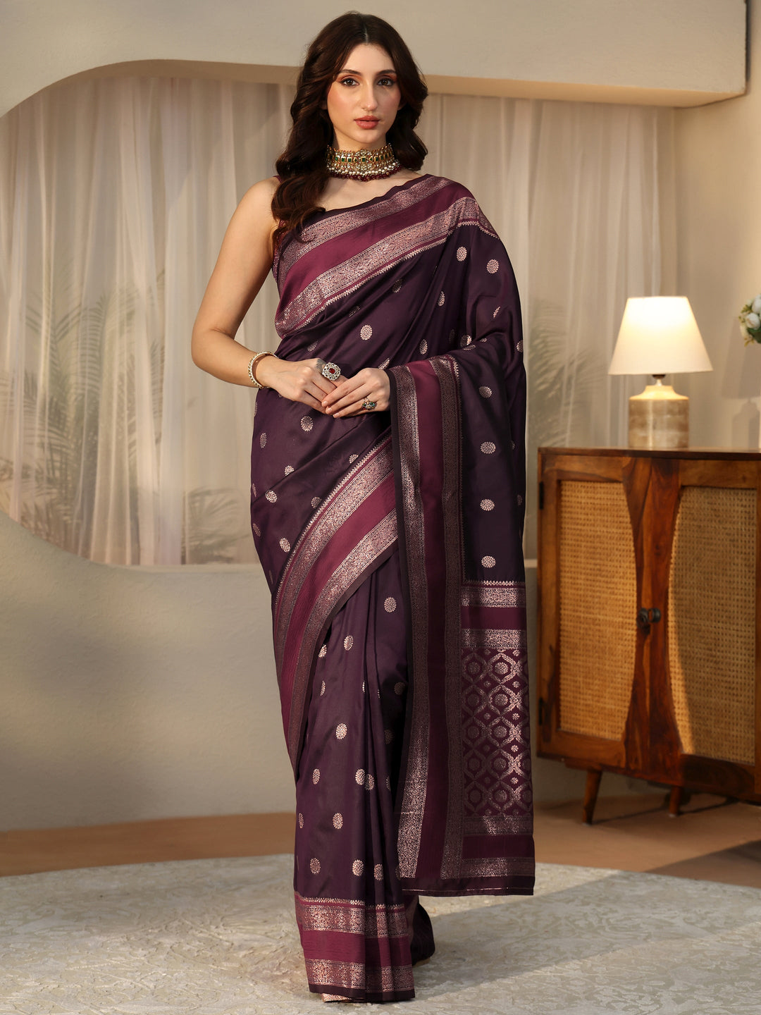  Burgundy Kanjeevaram Silk Blend Saree 