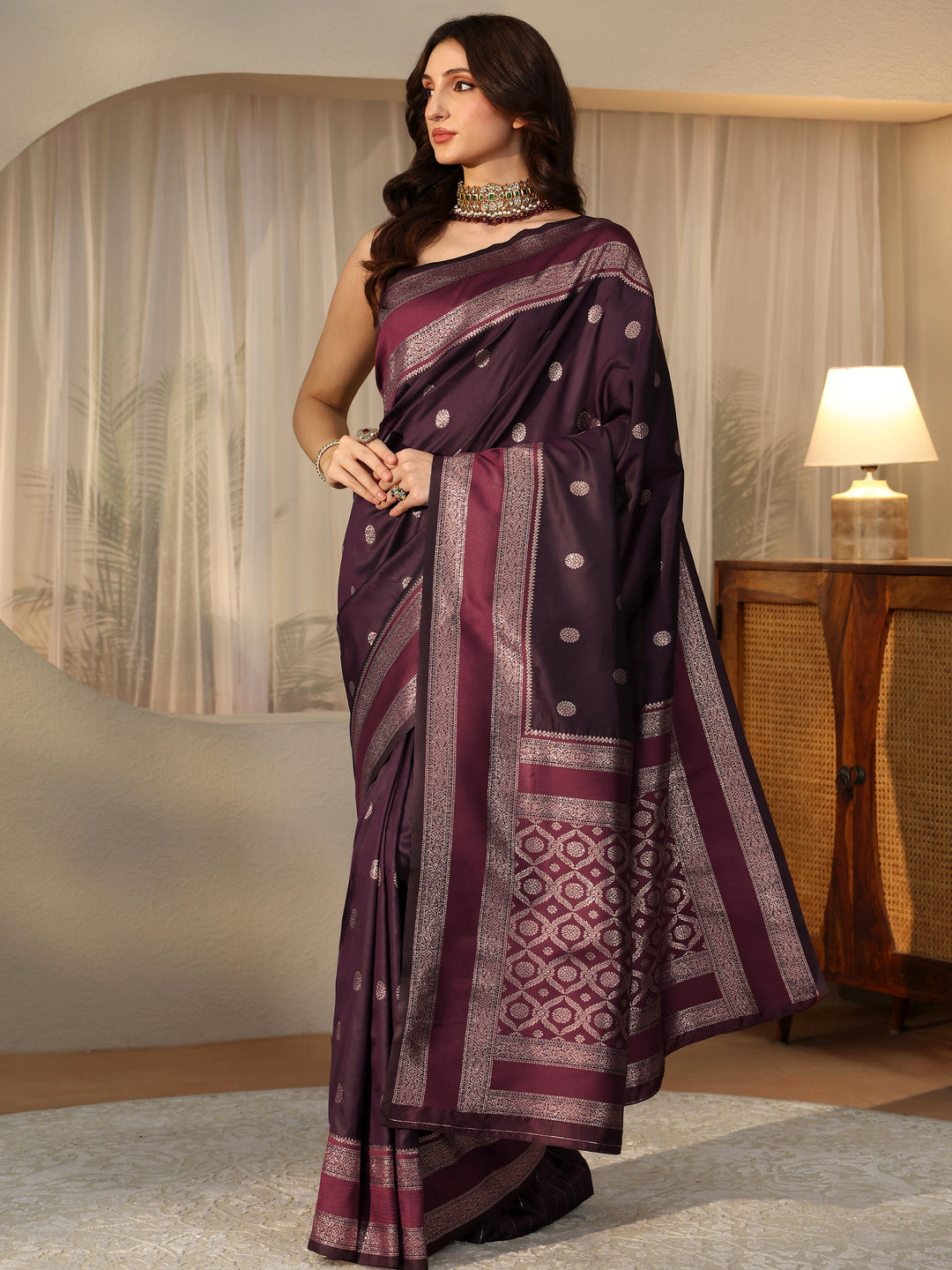  Burgundy Kanjeevaram Silk Blend Saree 