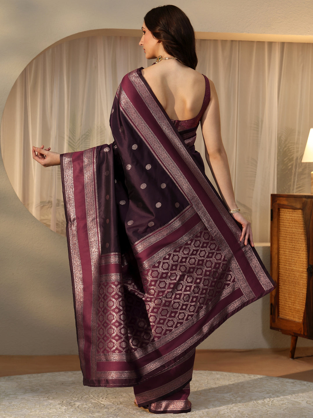  Burgundy Kanjeevaram Silk Blend Saree 