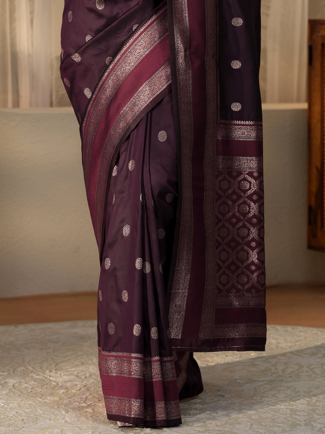  Burgundy Kanjeevaram Silk Blend Saree 
