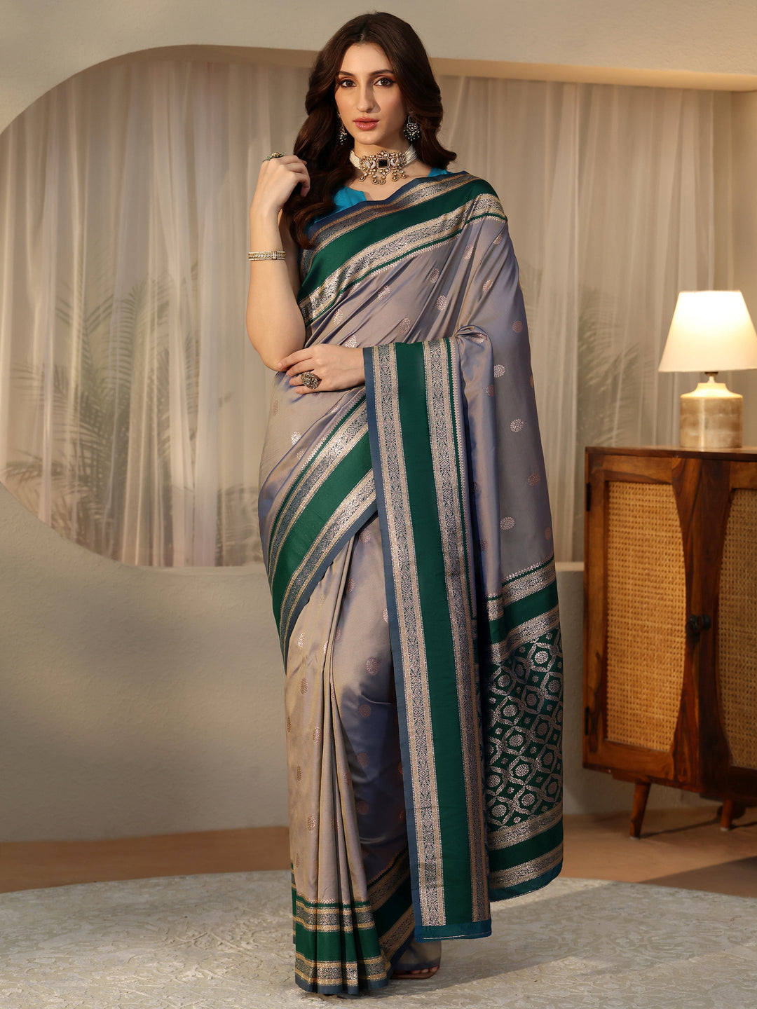  Grey Kanjeevaram Silk Blend Saree 
