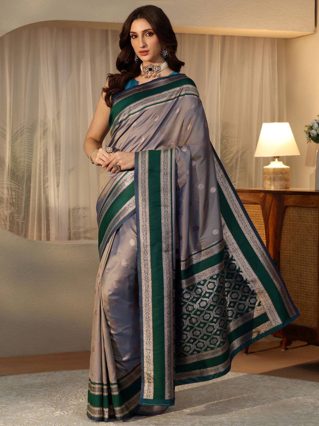  Grey Kanjeevaram Silk Blend Saree 