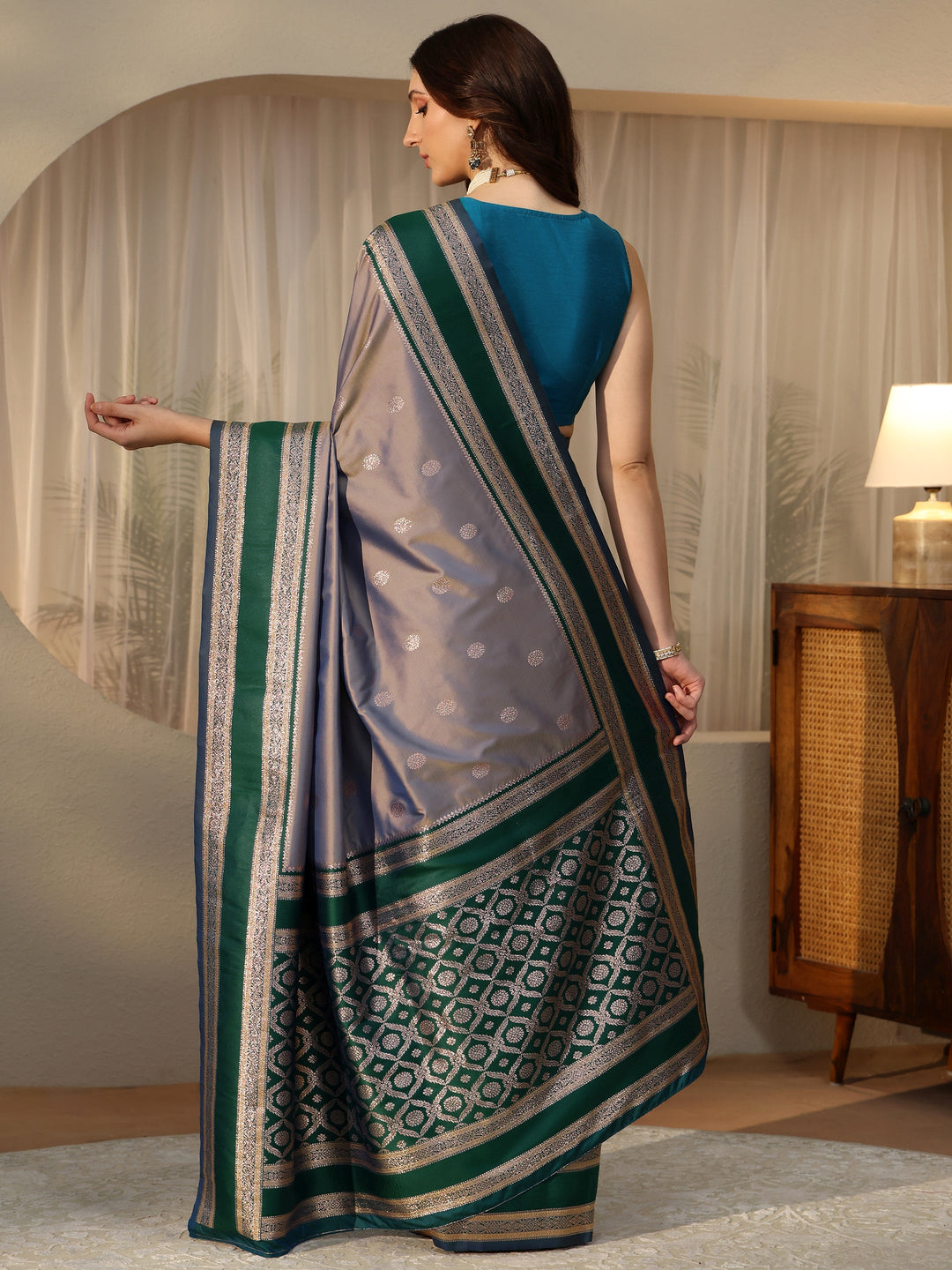  Grey Kanjeevaram Silk Blend Saree 