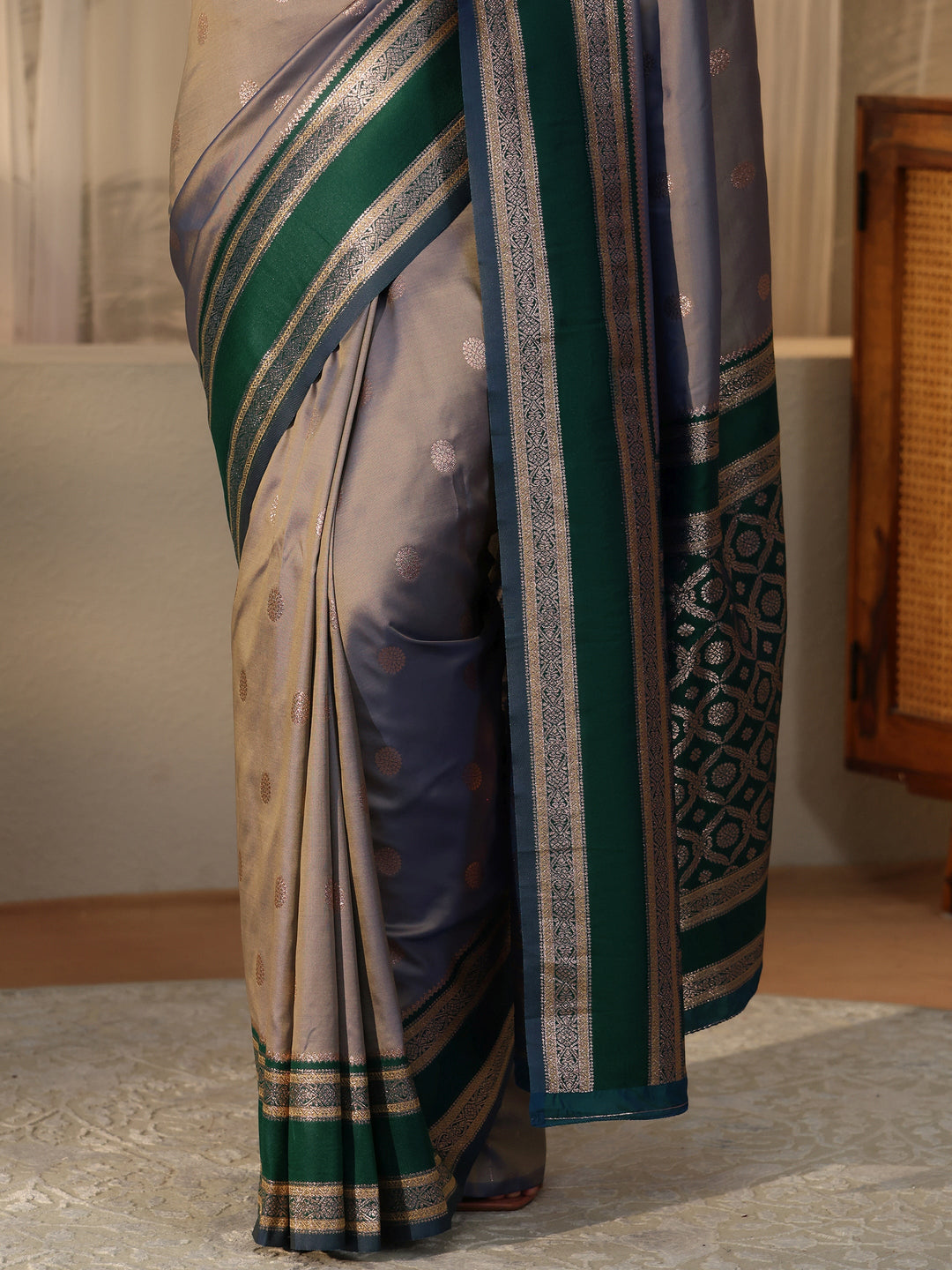  Grey Kanjeevaram Silk Blend Saree 